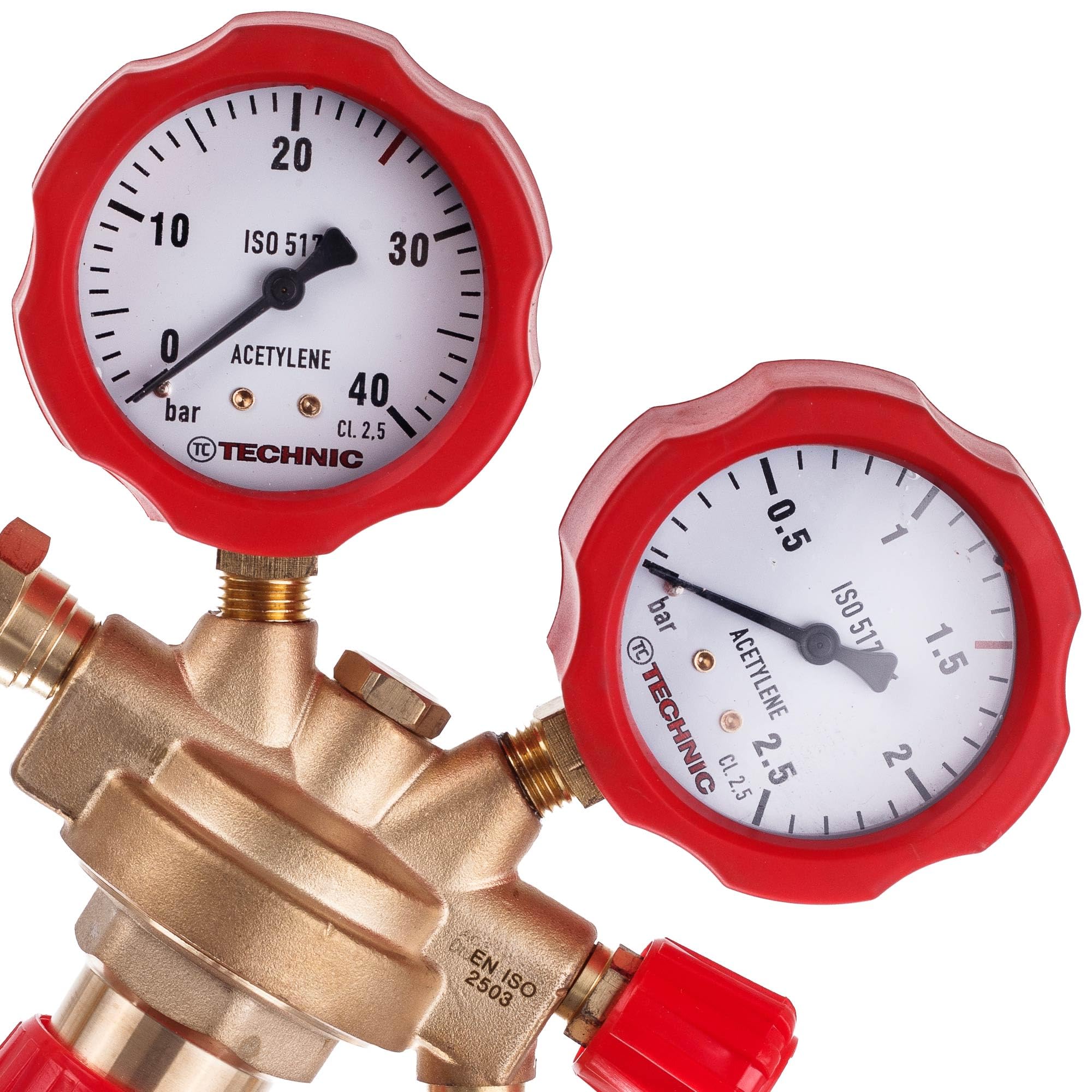 TC TECHNIC Acetylen Druckminderer – Gasregler mit Manometer, Messinggehäuse, Nenn-Eingangsdruck 0-25 bar, Durchflussrate: 5000 l/h