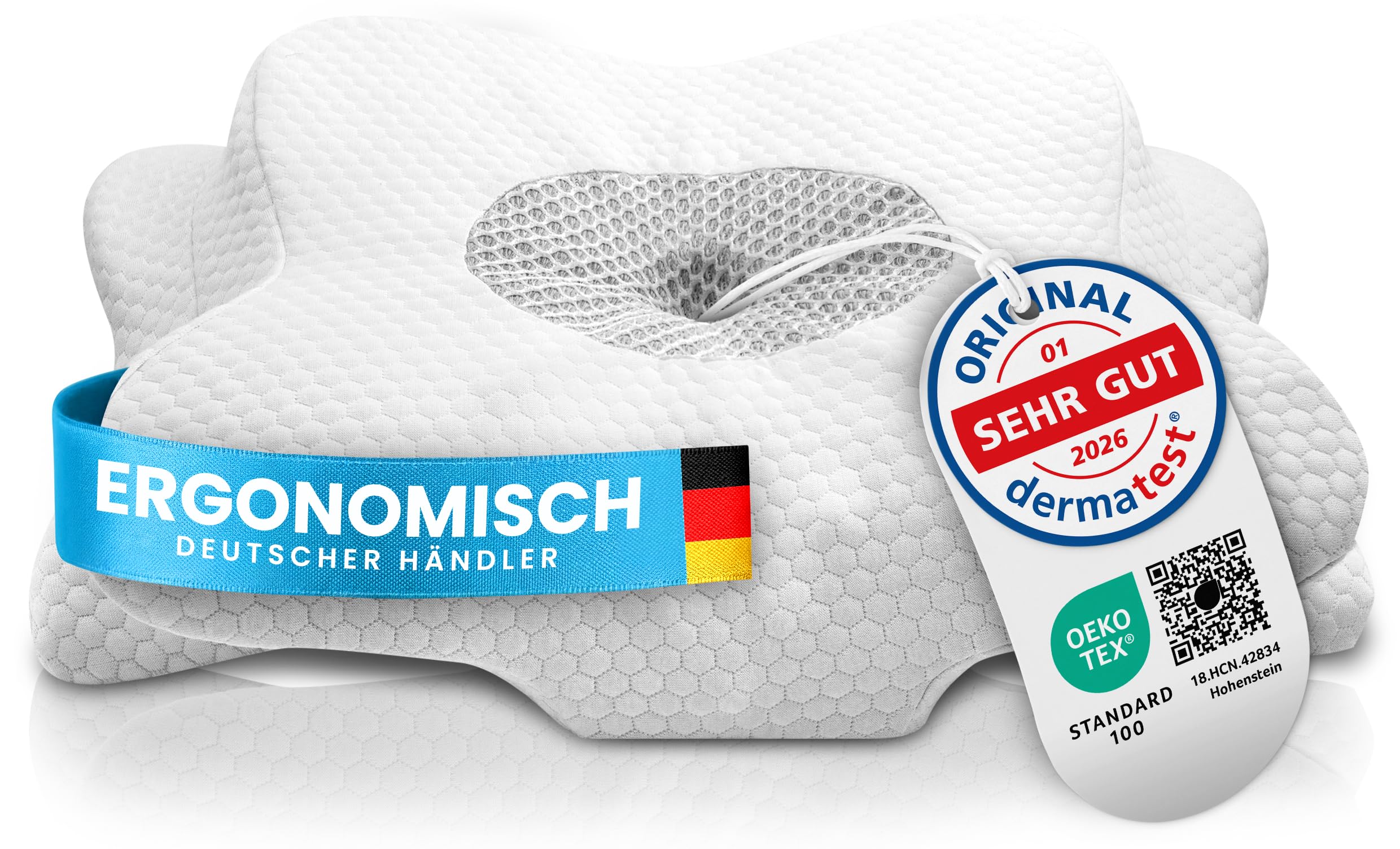 Gentle North Ergonomisches Nackenkissen aus hochwertigem Memory Schaum - Nackenkissen - Kopfkissen für Seiten-, Rücken- & Bauchschläfer - waschbarer Bezug bei 40°C
