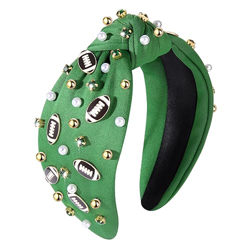 ZOLEAROPY Diadema De Fútbol - Perla Rhinestone Jeweled Diadema Anudada Para Los Fans De Fútbol Mamá - Verde
