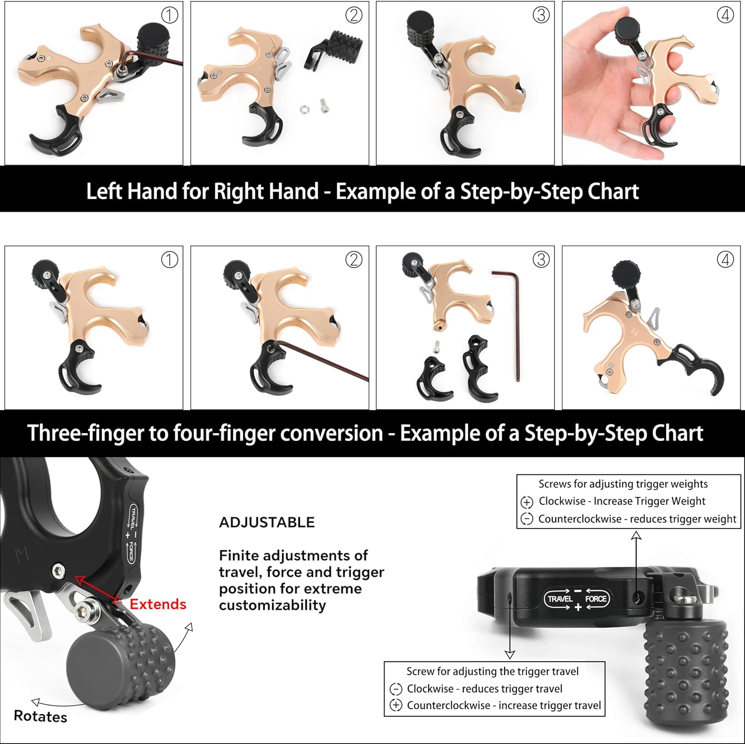 Compound Bow Releaser Aid Archery 3/4 Thumb Release Adjustable Module Wrist Straps Adjustment Tool for Left/Right Hand