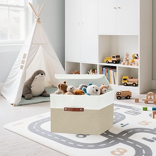 Miniatura 2 de DECOMOMO - Cubos plegables de almacenamiento con tapas, canastas resistentes de tela catiónica, cubos con asas, para organización de estantes,