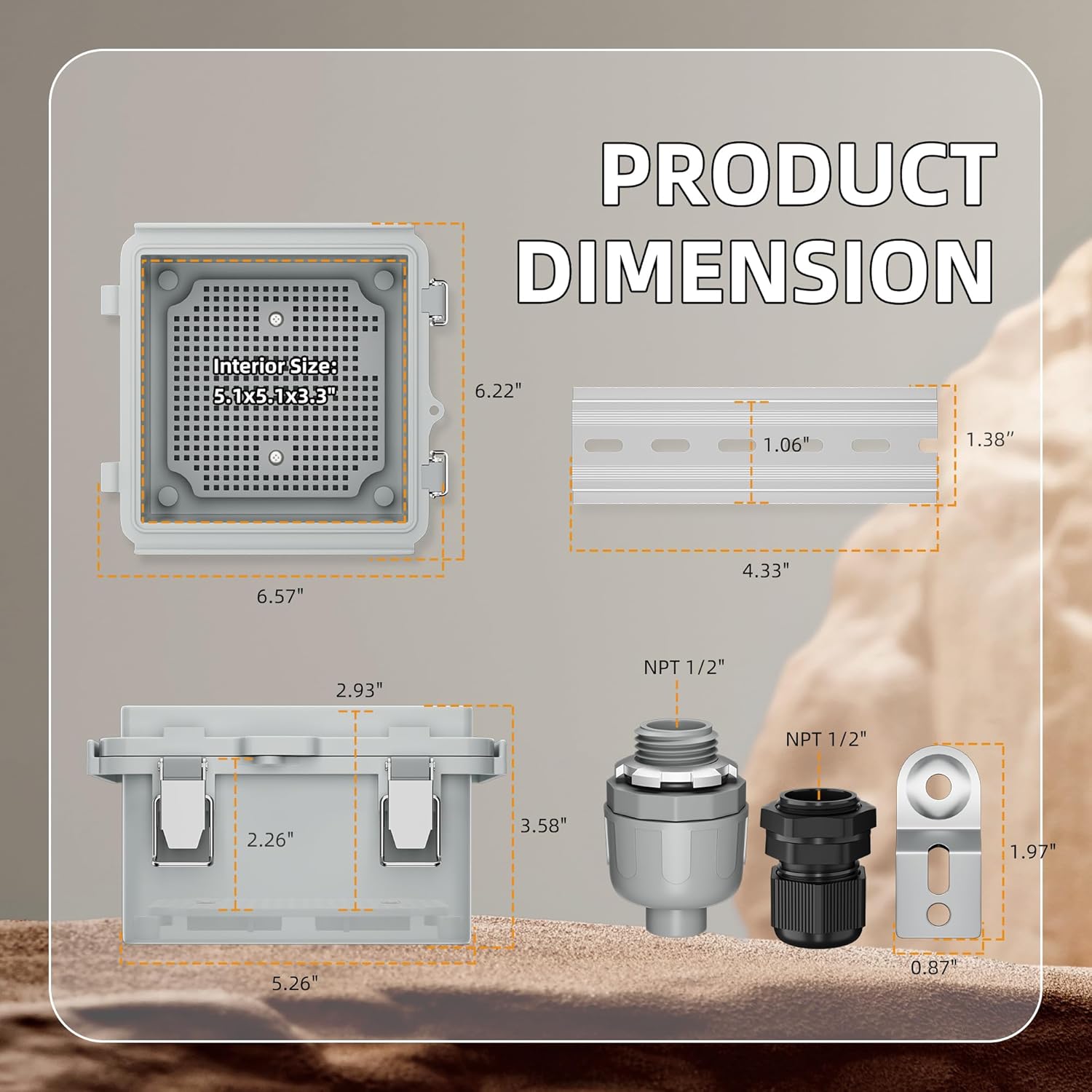 Joinfworld White Outdoor Electrical Box Waterproof Nema Enclosure 16x11x6 + Joinfworld Outdoor Electrical Box Waterproof IP67 6X6 Plastic Project Box