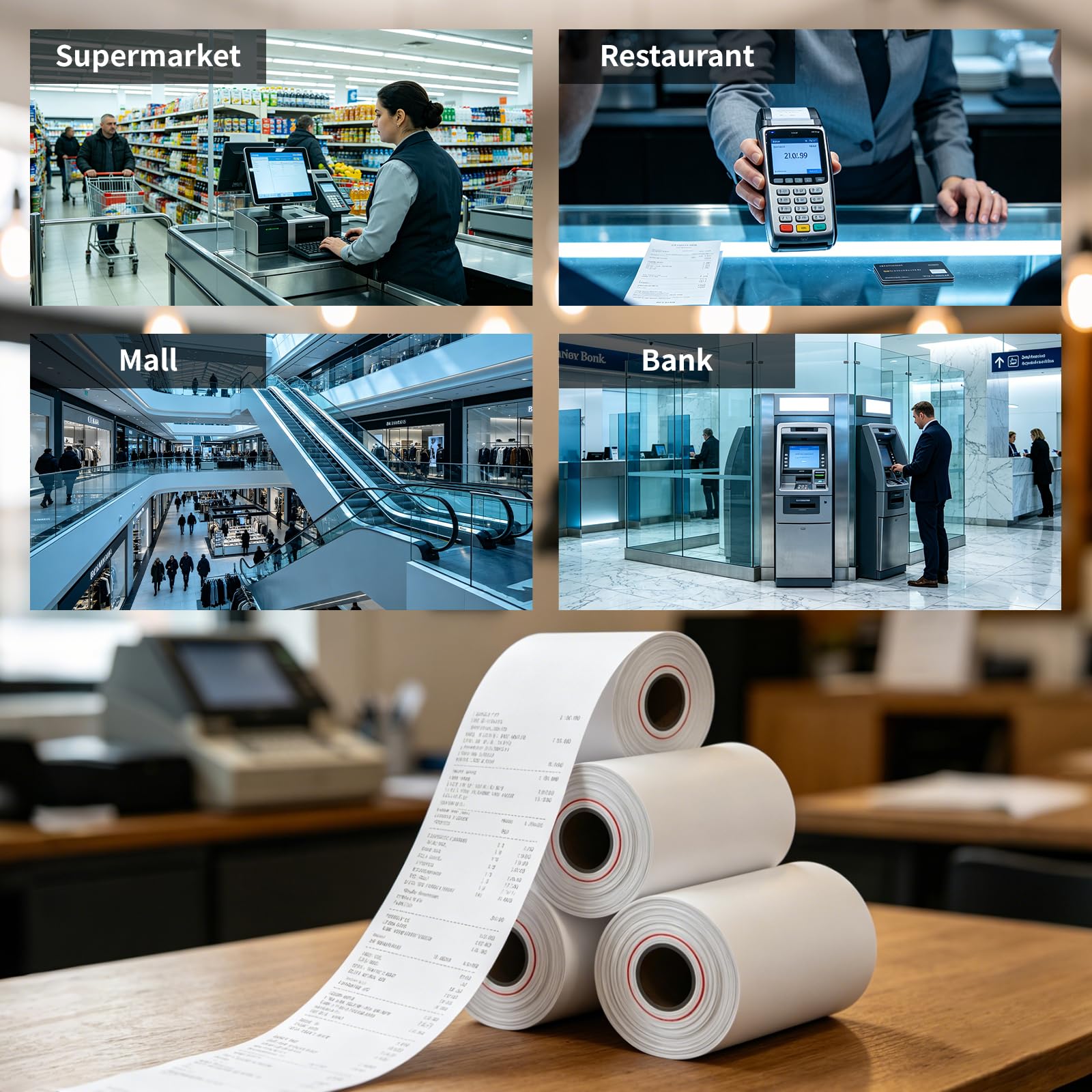 Thermo-Belegpapierrollen, BPA-frei, passend für Star Micronics Epson IBM POS-Drucker, Registrierkassen, Thermo-Kreditkarten-Quittungspapier, quadratisches Terminal-Druckerpapier, 10 Rollen
