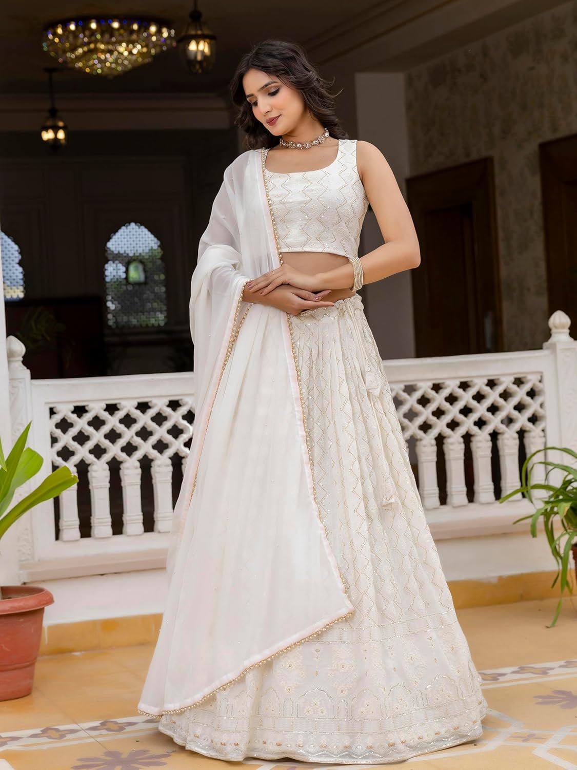 TRENDMALLS Women's Georgette Embroidery Sequence Work Lehenga Choli Set with Dupatta For Women Ready To Wear