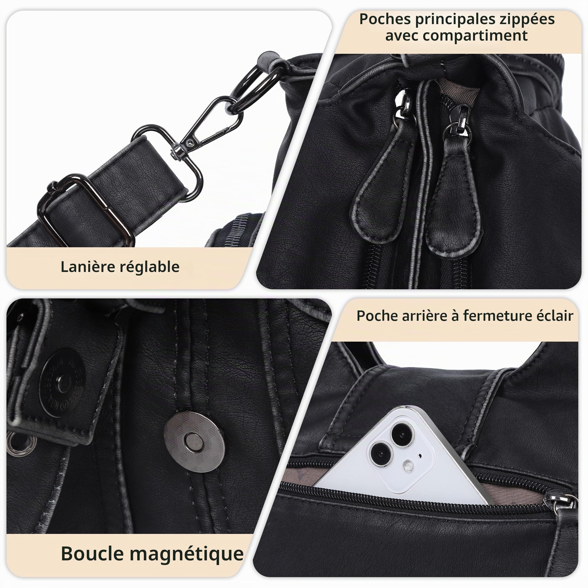 Angel Kiss Sac à main pour femme - Sac à bandoulière rétro - En cuir végétalien - Sac à main vintage - Souple - Grand sac à bandoulière pour femme - Avec bandoulière amovible