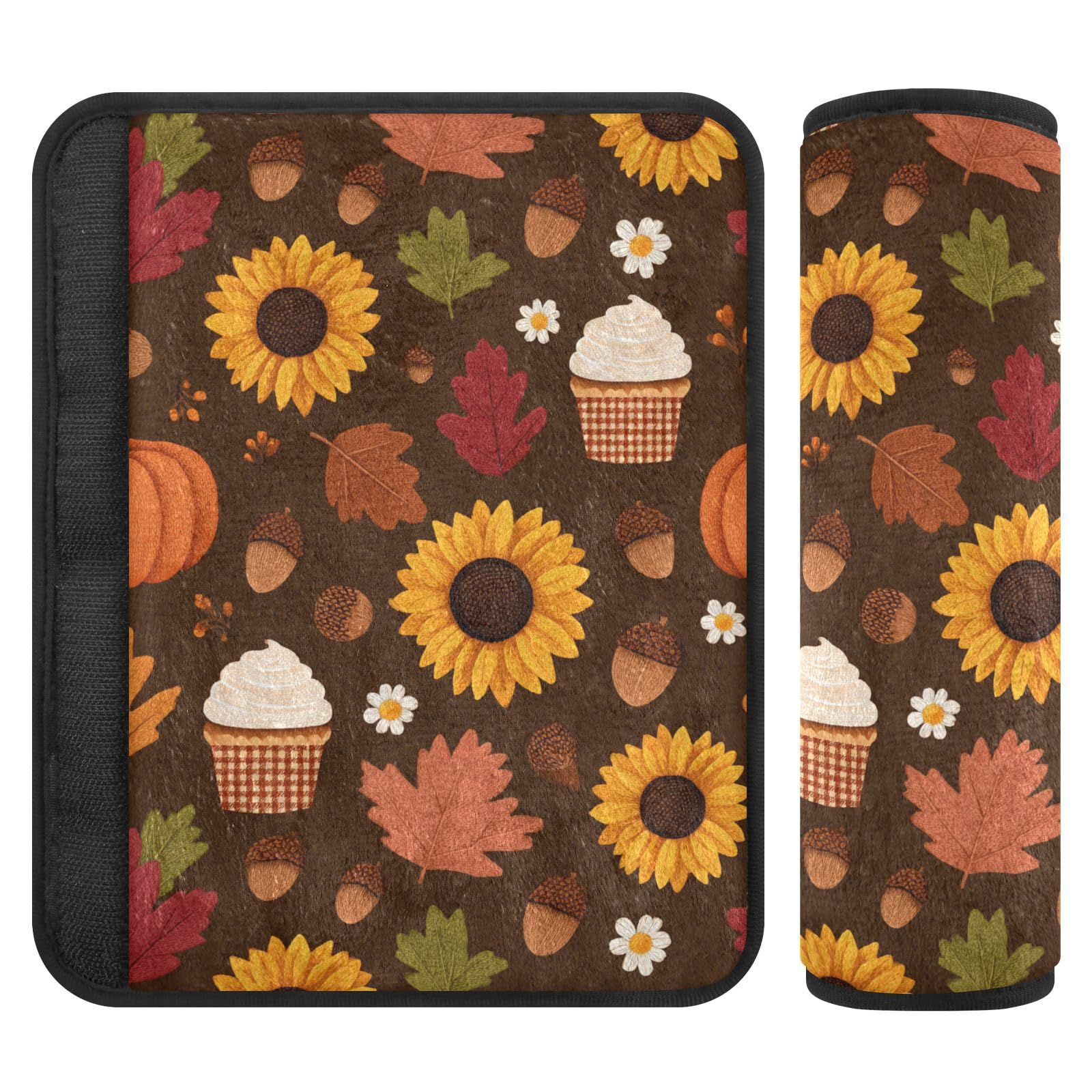 2 Pack Seatbelt Covers Seat Belt Cover Pad for Adults Boys Girls Car Seat Strap Covers Pads Cushion Universal Shoulder Strap Pad Protector for Backpack Camera Bag 10x7.7Inch Sunflowers Maple Leaves Pu