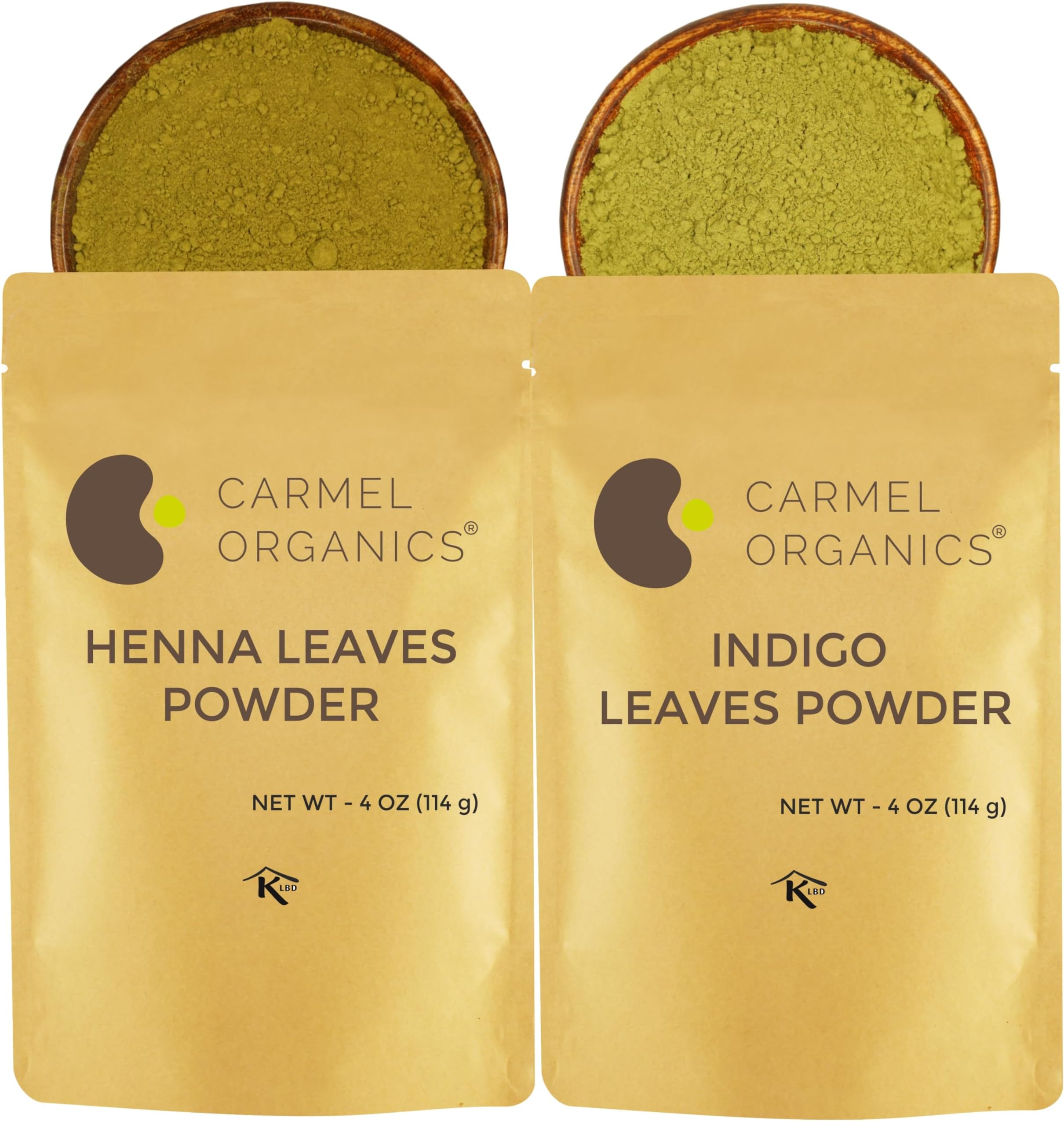 CARMEL ORGANICS Hair Color Henna & Indigo Leaves Powder Combo (4 Ounce Each) For black & Brown hair| No added colours or chemicals | Non-GMO | Pure And Natural Dried Leaves
