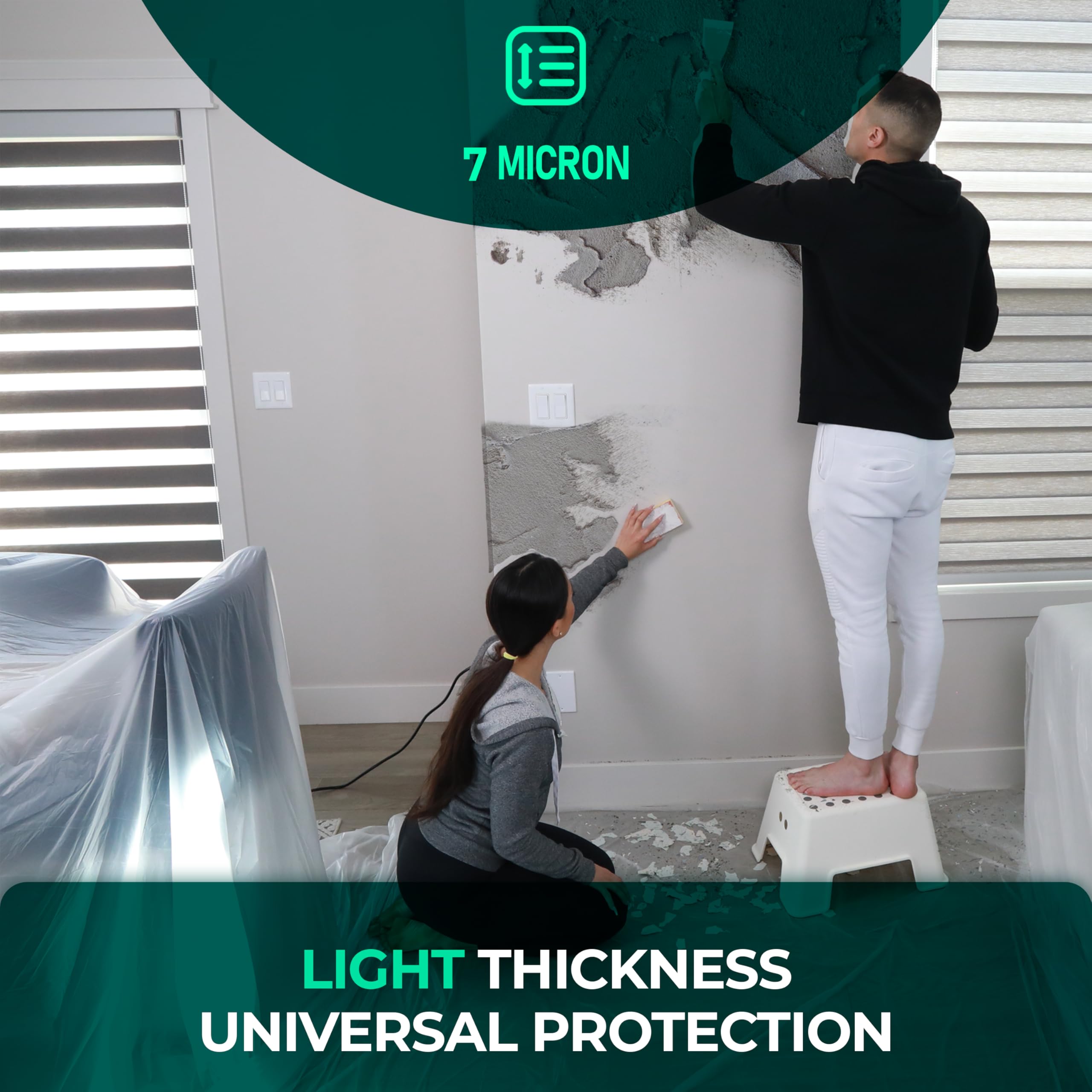 CS 6 Pack Plastic Dust Sheets for Decorating 3.6 x 2.7m (12x9 ft), Extra Large Dust Sheets for Painting, Clear Plastic Sheet Polythene Sheeting Painting Tools, Decorating Tools, Home Improvement — view 5