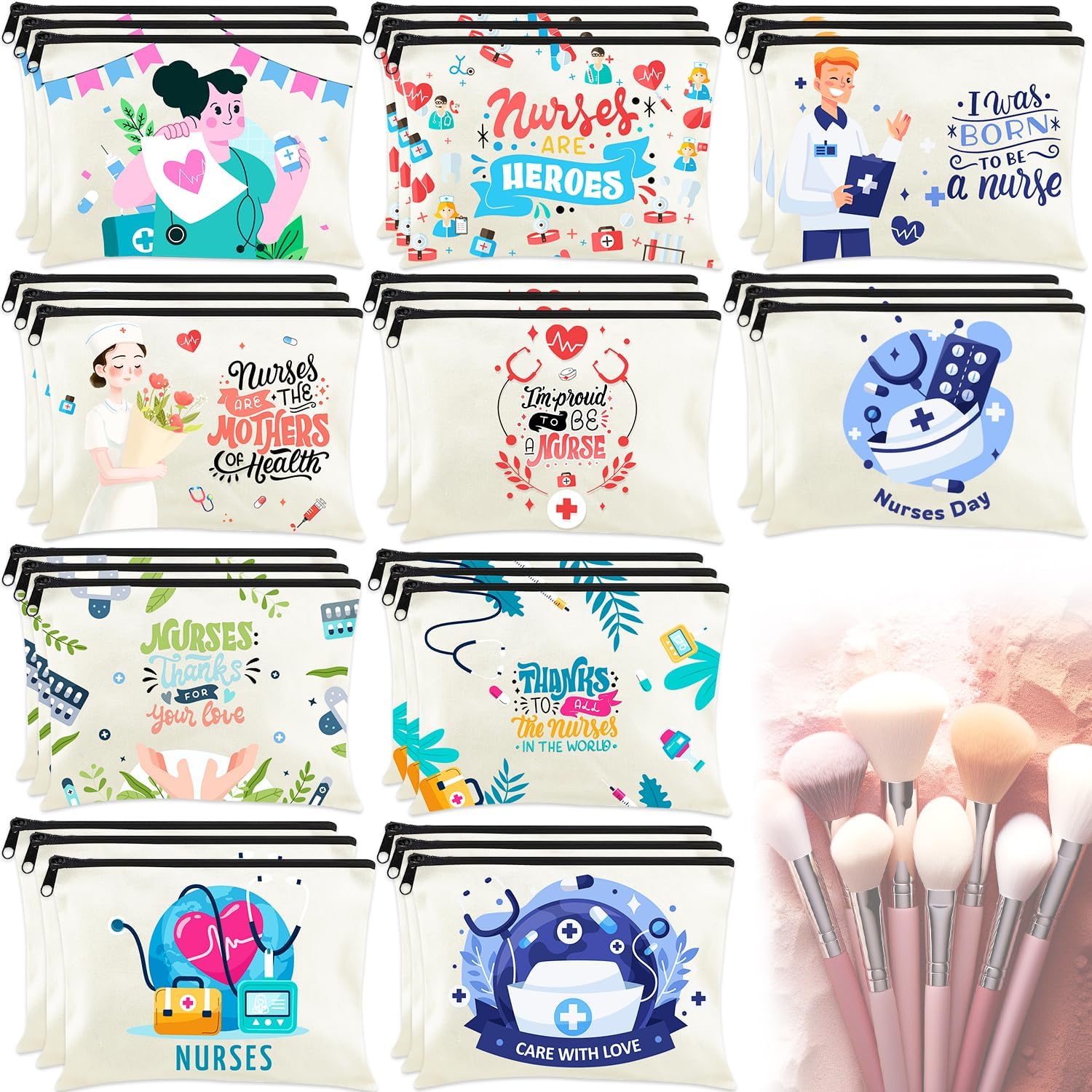 30 Pack Nurse Makeup Bags Nurse Cosmetic Bags Bulk Nurse Gift Survival Kit Funny Nursing Travel Toiletry Makeup Bag Nurse Appreciation Gifts for Women Men Thank You Nurse Appreciation Week Gift
