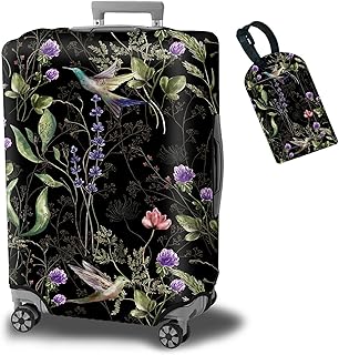 Luggage Cover Suitcase Protector + Luggage Tag, Wild Flowers Hummingbird Travel Suitcase Cover for 29-30 inch Luggage (XL) with Concealed Zipper Washable Elastic Cloth Dustproof Anti-Scratch