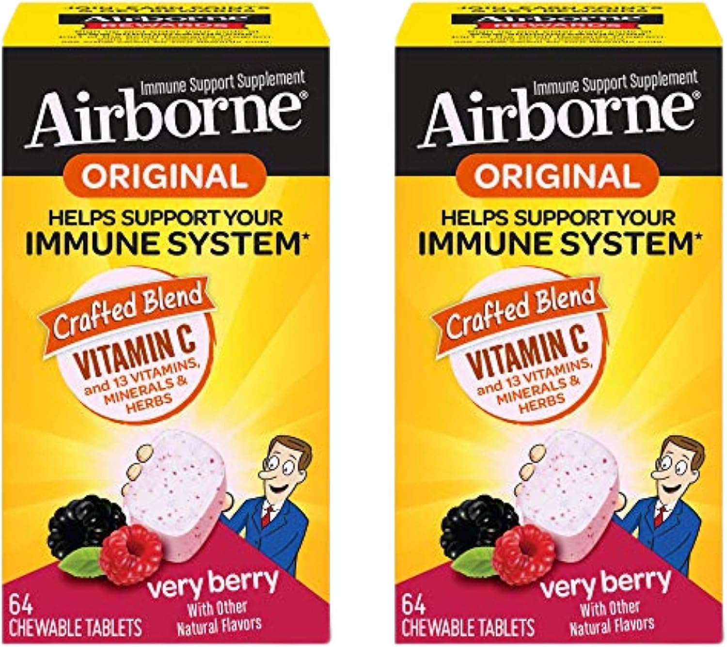 Amazon.com: Airborne Very Berry Chewable Tablets, 64 count - 1000mg of ...