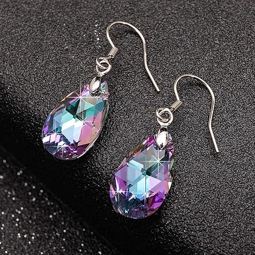 Miniatura 3 de Aretes colgantes de cristal austriaco en forma de lágrima para mujer, gancho de plata de ley 925, joyería hipoalergénica