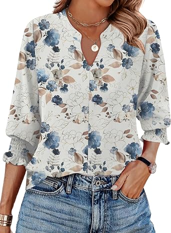 Ivicoer Blouses for Women Dressy Casual 3/4 Length Sleeve Womens Tops Trendy Spring Summer Clothes S-XXL