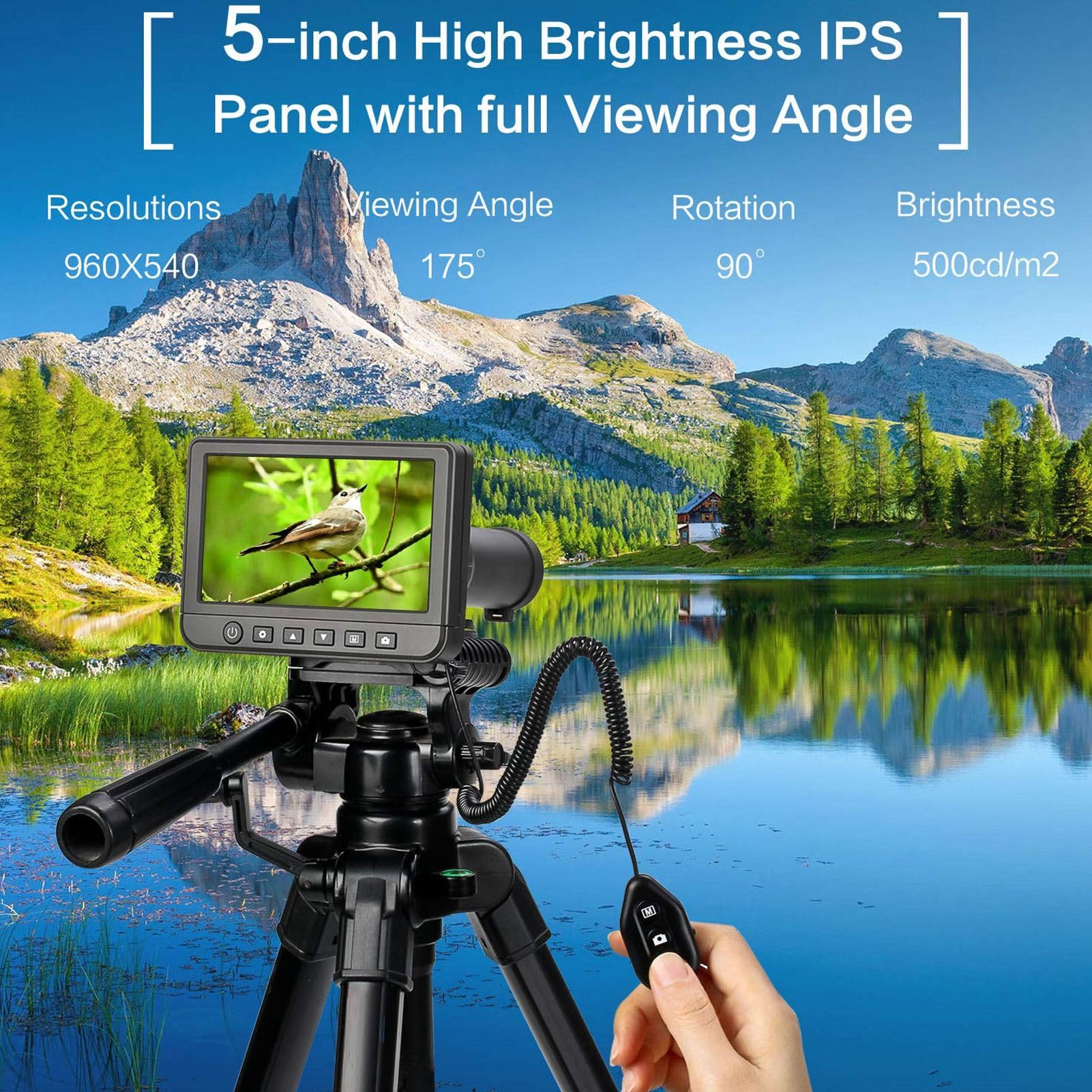 Cámara telescópica digital con aumento de 50x, imágenes y videos HD, pantalla LCD de 5,0 pulgadas, múltiples métodos de visualización para la caza y la observación de aves
