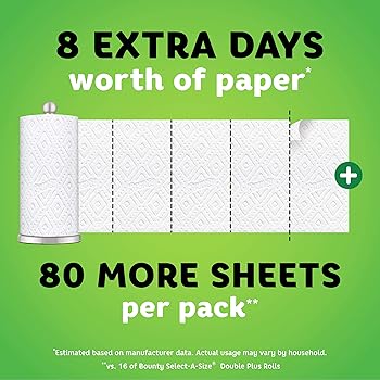 Bounty Quick-Size Paper Towels, White, 16 Family Rolls = 40 Regular Rolls (Packaging May Vary)