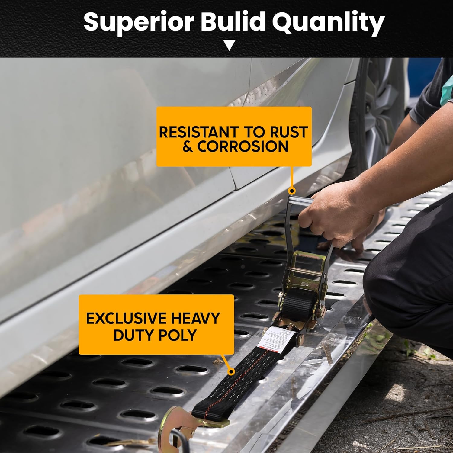 4 Pack 2” x 10ft Over-The-Tire Wheel Tie Down Straps for Car Trailer, 10,000 lbs Heavy Duty Ratchet Straps Kit, Tire Lasso Style, Includes Optional 36'' (4) Axle Straps for UTV ATV - Image 4