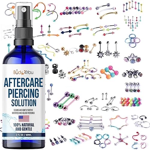 BodyJ4You 120 piercings corporales para el cuidado posterior salino, 14 G, 0.56oz, piercing para el vientre, nariz, tragus, labio, 120 unidades