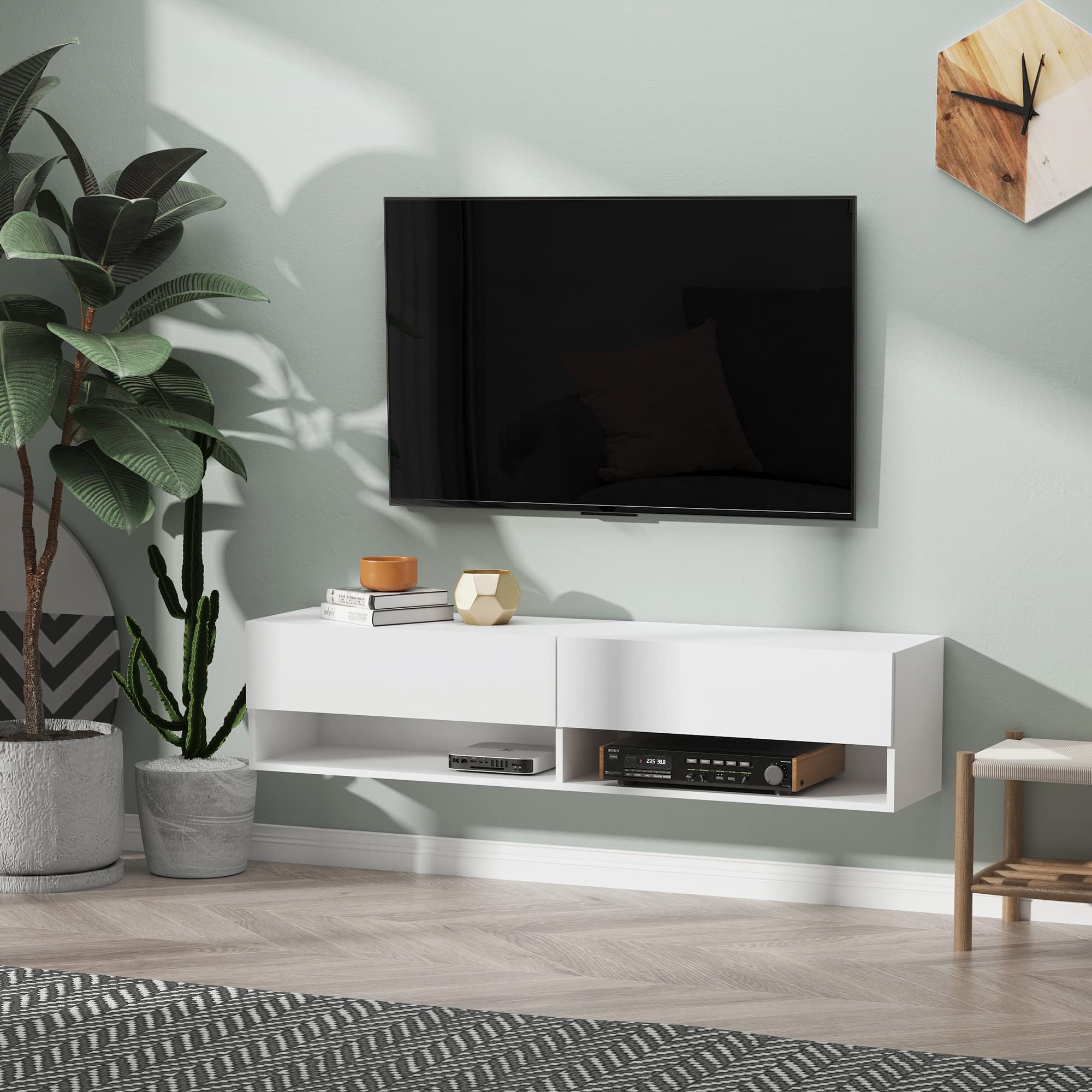 HOMCOM Mueble de TV Suspendido para 60" 140x32x31 cm Blanco