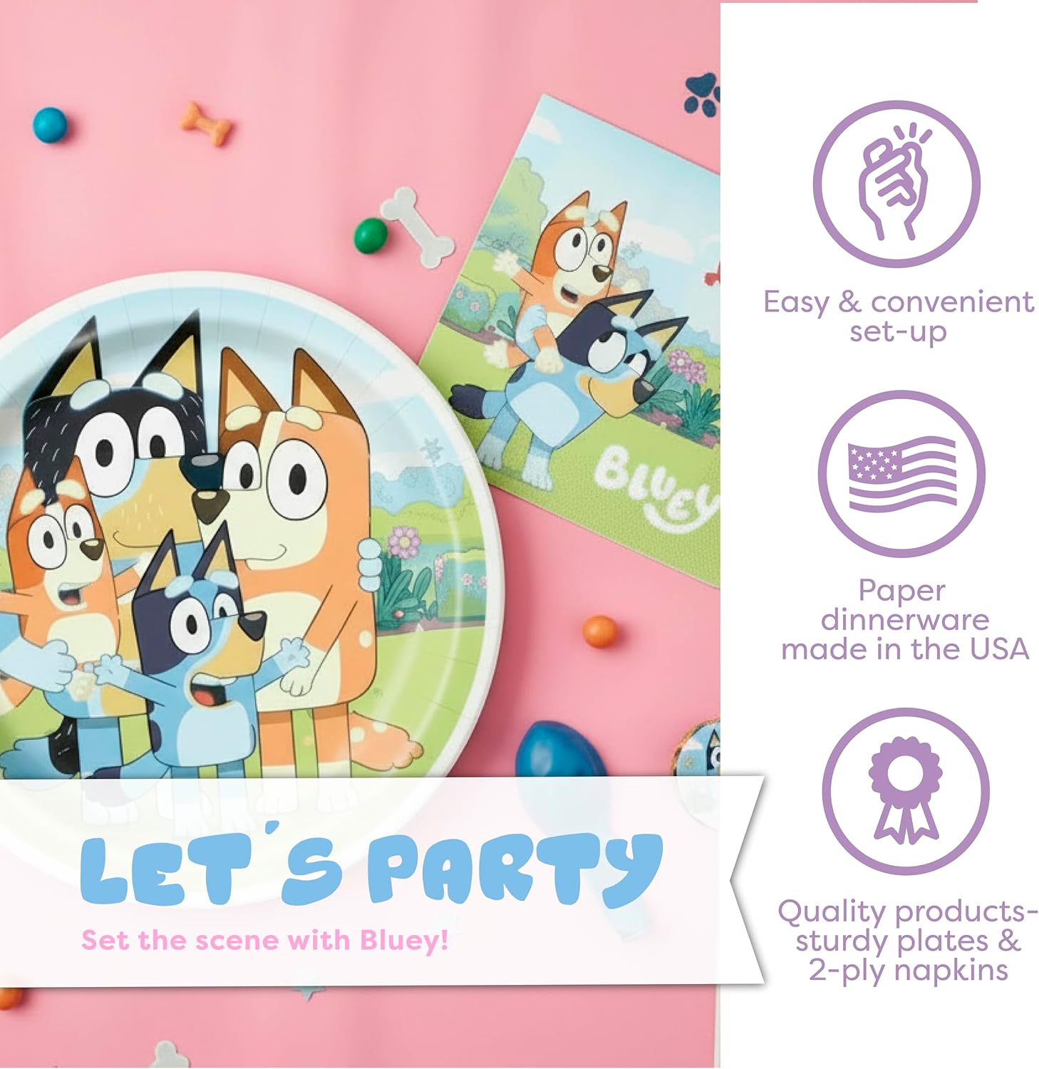 Bluey Birthday Decorations Girl Party Supplies for 16 - Officially Licensed Banner, Tablecloth, Foil and Latex Balloons, Plates and Napkins, Candles, Sticker