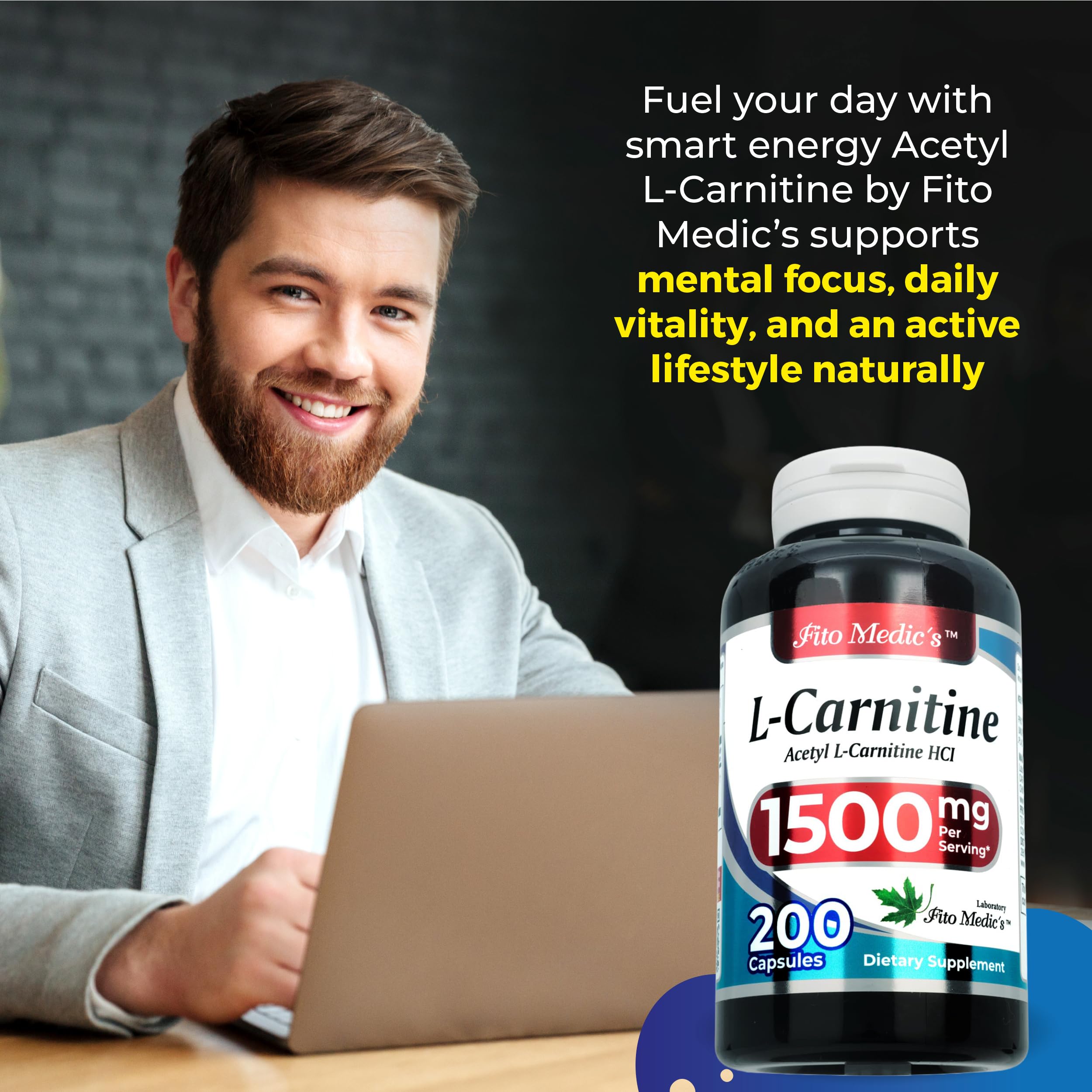 FITO MEDIC'S Lab L-Carnitine Supplement, Acetyl L-Carnitine Formula, 200 Capsules — Amazon image 3