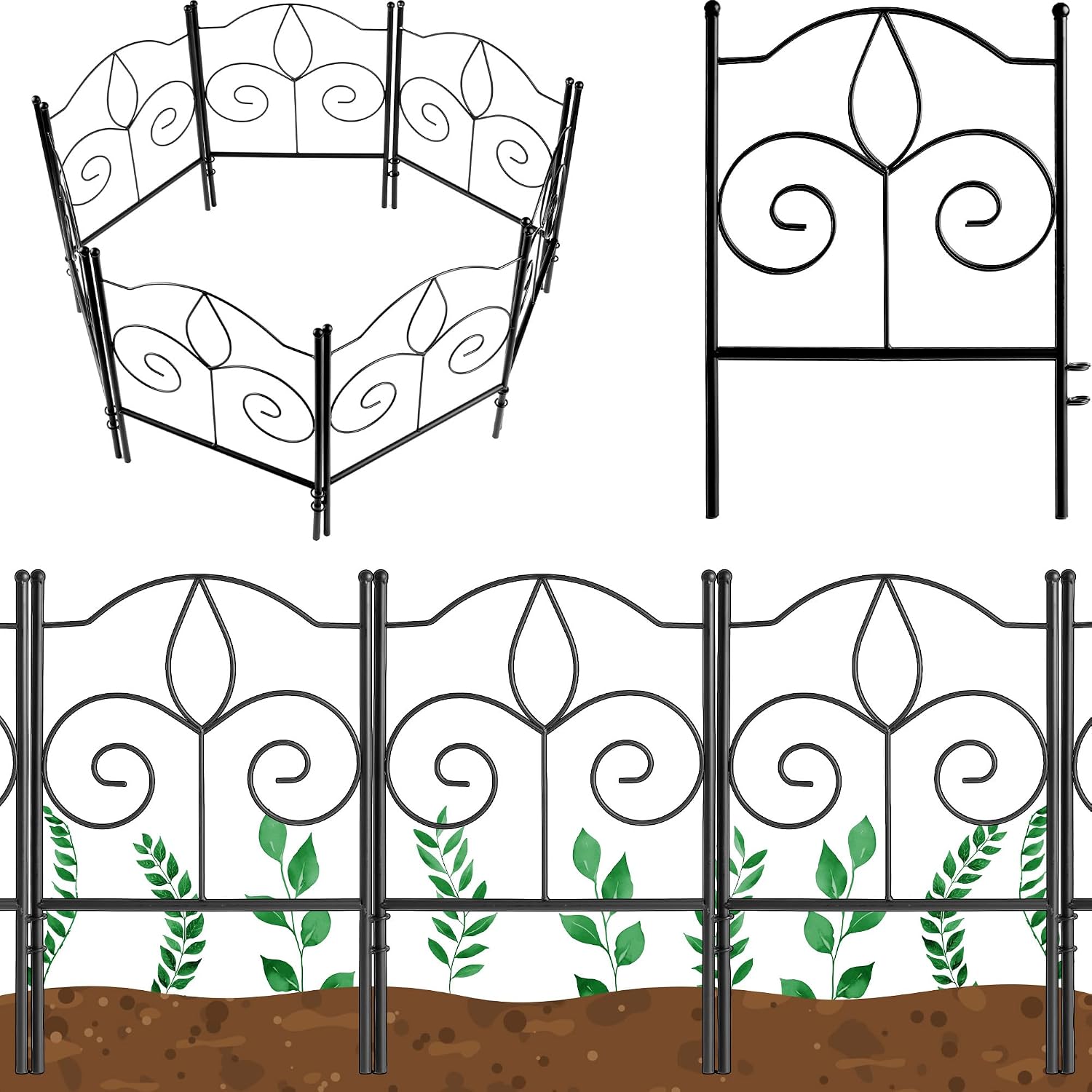 Gray Bunny Decorative Garden Fence for Dogs, Garden Fencing Animal Barrier, 7 Panels, 8ft (L) x 17in (H) No Dig Rustproof Metal Garden Fence for Flower Bed, Garden Edging Border