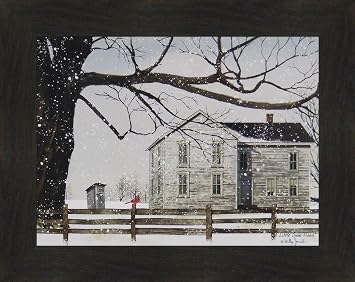 A Little Snow House by Billy Jacobs 16x20 Weathered Farm Home Outhouse Cardinal Fence Snowing Winter 4 Seasons Framed Print Picture 2" Espresso