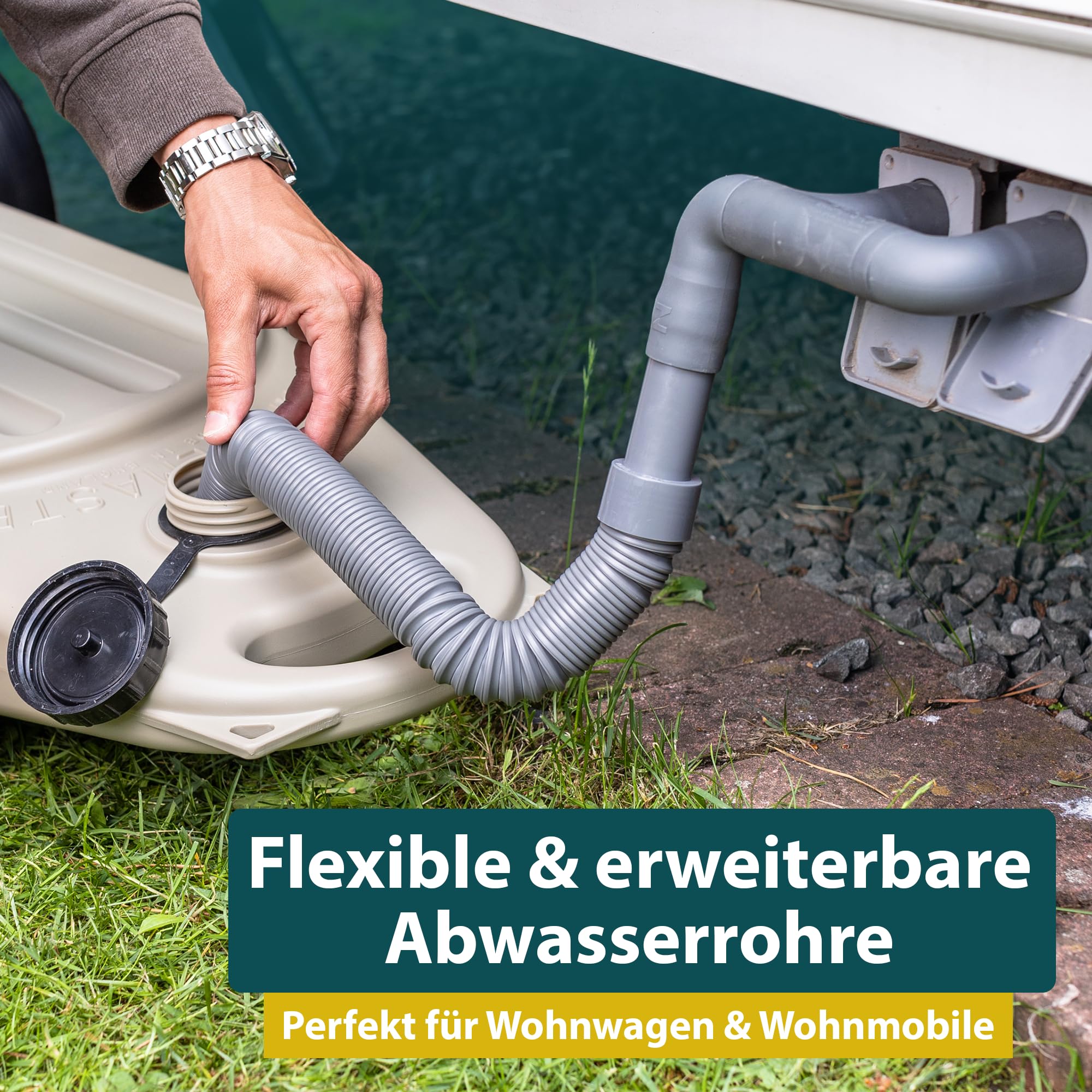 Colapz Flexibler Abwasserschlauch 8m – Zusammenschiebbares & Verlängerbares Abwasserrohrsystem für Wohnmobil, Wohnwagen & Van – Camping Zubehör zur Einfachen Entleerung von Grauwassertanks