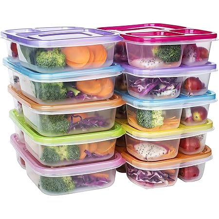 DOURA Meal Prep Containers 3 Compartment Food Storage Reusable Plastic Bento Microwavable Lunch Boxes with Lids BPA-Free 10-Pack,Stackable Dishwasher & Freezer Safe,Portion Control,32oz