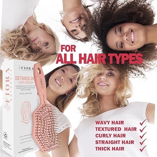 Miniatura 6 de Fiora Naturals Cepillo desenredante para el cabello para mujer, cepillo desenredante con cerdas suaves flexibles, se desliza suavemente a través de