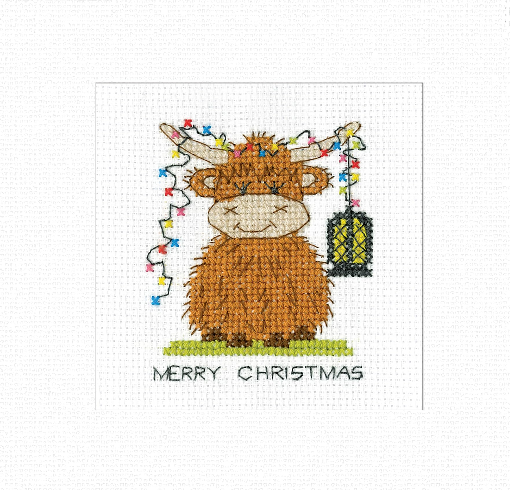 Heritage Crafts N/A Christmas Card Cross Stitch Kit - Highlad Cow Later