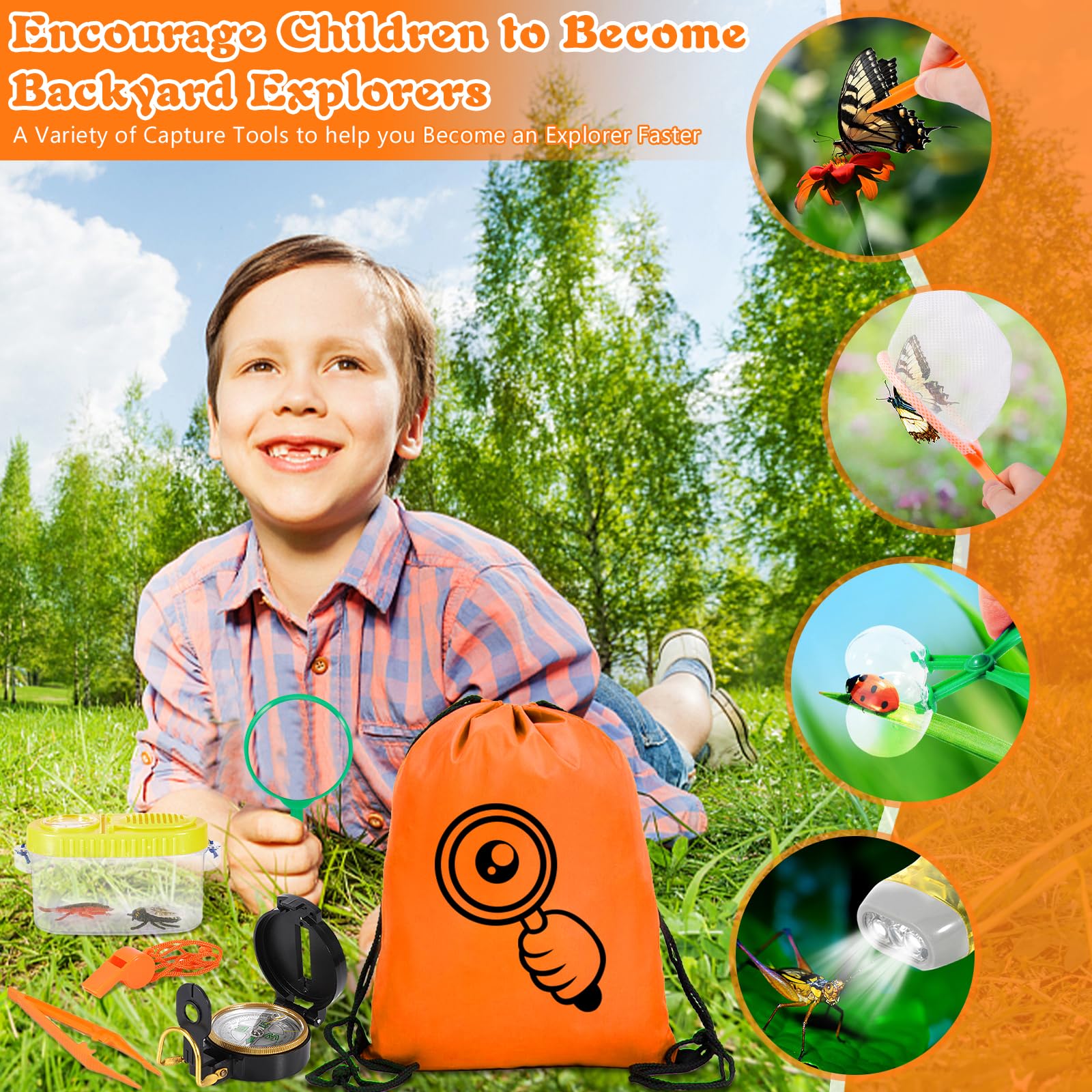 21 Pezzi Set da Esploratore per Bambini,con Gilet,Cappelli, binocolo,Bussola,Lente d'Ingrandimento e Altro,Fantastico Regalo per l'esplorazione della Natura e l'avventura per i Bambini.