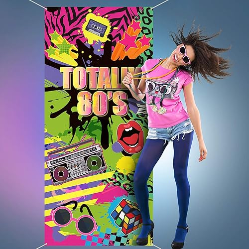 Miniatura 4 de Totally - Cubierta de puerta de los años 80, tela grande de los años 80, cartel de graffiti de hip hop, pancarta de decoración retro para fiestas