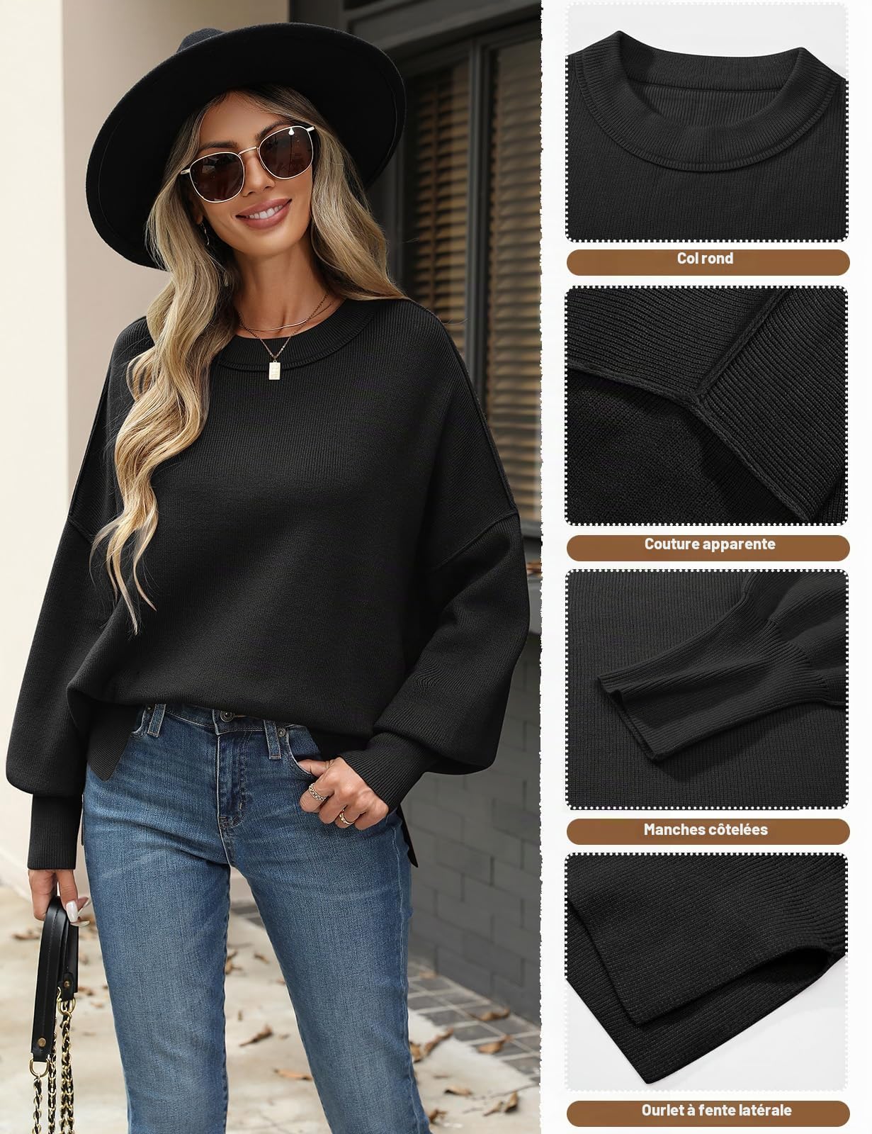 Pull Femme Hiver Oversize Pulls à Manches Longues Chic et Élégant Chaud Sweat Tunique Décontracté Col Rond Pullover Tricoté Sweatshirts Hauts Tops Automne