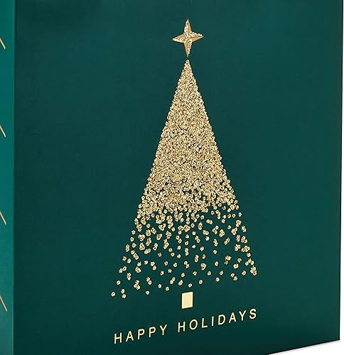 Miniatura 10 de Hallmark Signature - Bolsa cuadrada extra grande de regalo de Navidad de 12 pulgadas con papel de seda (cuadros rojos con lazo y cascabel)