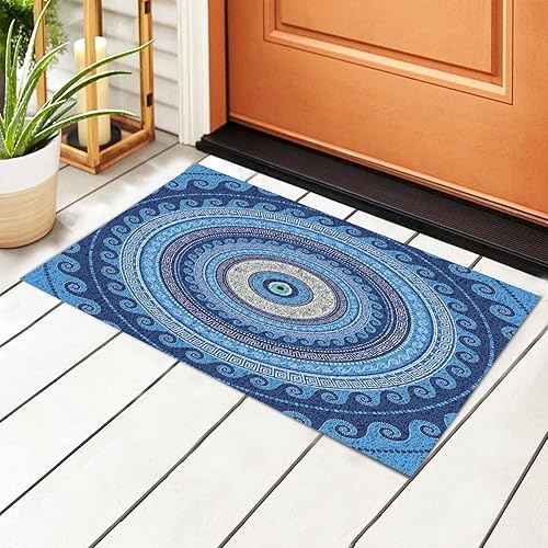Felpudo duradero de Matiasma griego azul contra el mal de ojo, antideslizante, divertido tapete antideslizante para interiores y entradas, tapete