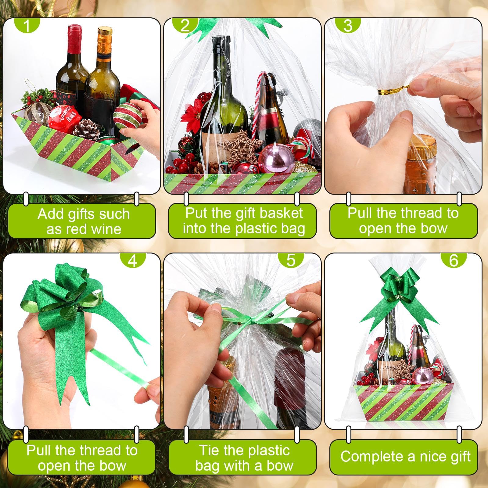Yeaqee 36 cestas vacías de regalo de Navidad de 8 x 10 pulgadas, 12 unidades, color rojo y verde, con lazos verdes, a granel, caja de regalo de Navidad para Navidad, vacaciones, bodas, aniversarios,