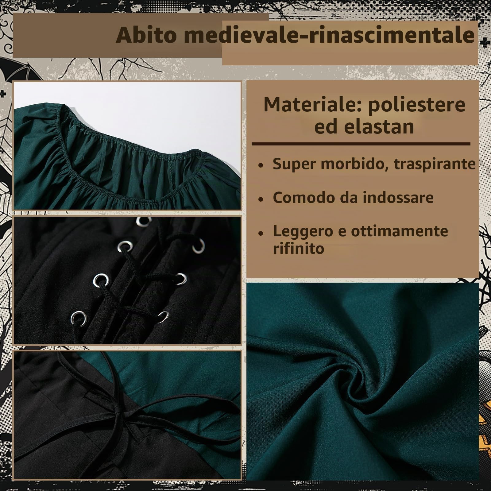 Abito a Maniche Lunghe con Maniche a Tromba, Abito Medievale Rinascimentale, Stile Irlandese da Donna, Abito retrò Gotico Vittoriano