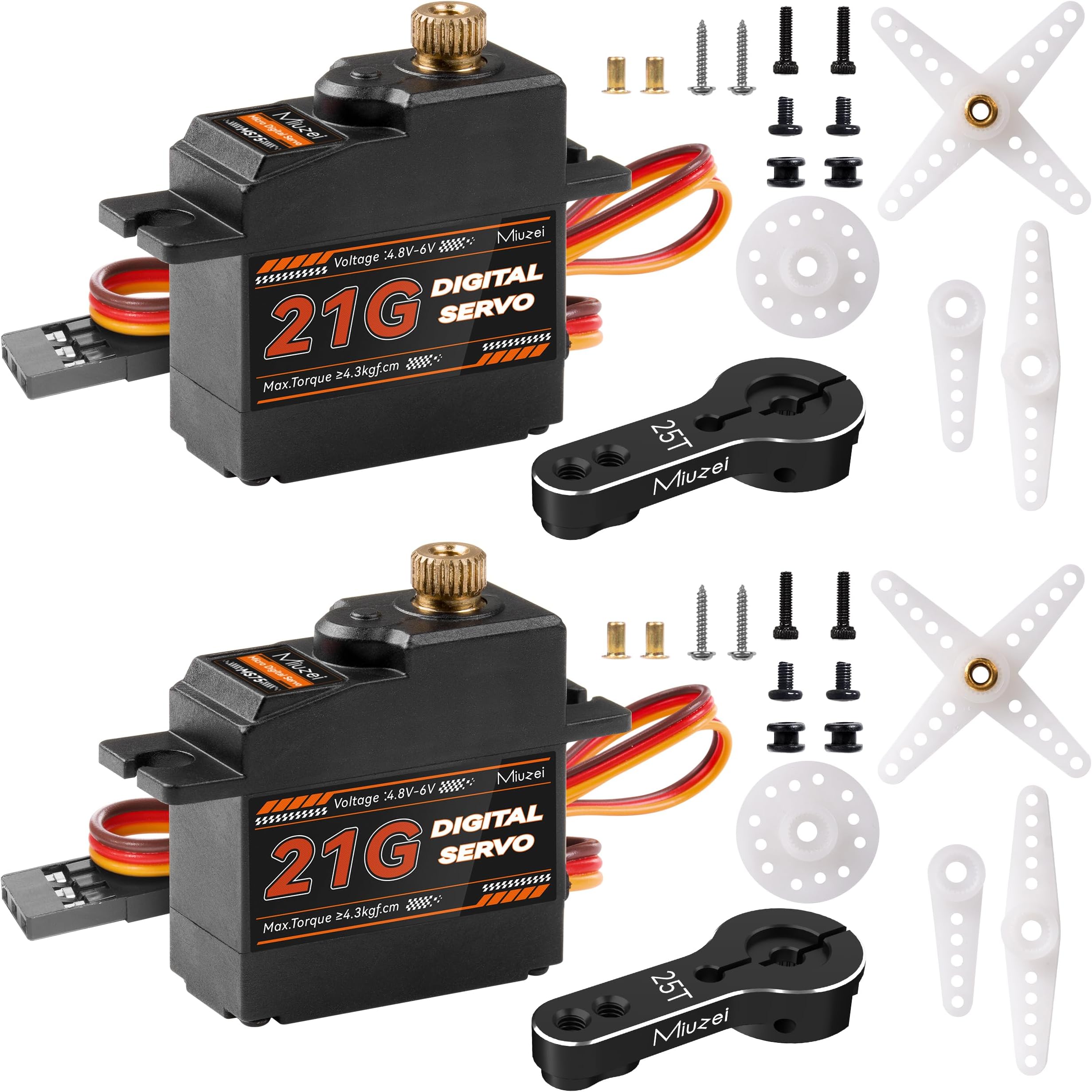 Miuzei 21G Digital Servo, Steering Gear Full Metal RC Servos Motor Kit with 25T Servo Horn for 1/18 1/16 1/14 RC Car Model Boat Fixed-Wing Helicopter Airplane Robot (2)
