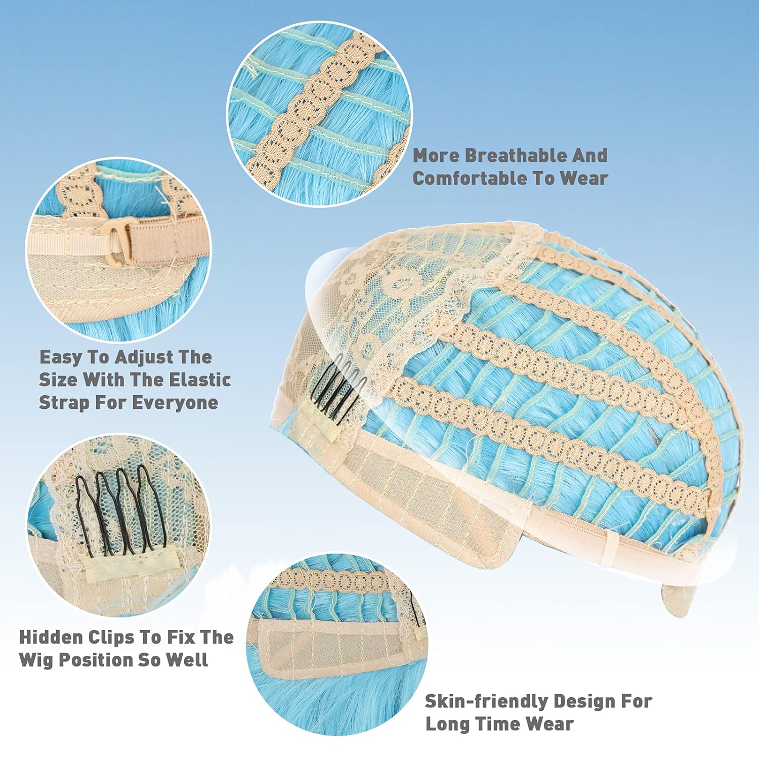 eNilecor Blue Wig, Short Colored Wigs Bob Wig for Women, Natural Wavy Colorful 14 Inch Middle Part Synthetic Wig for Cosplay Party Costume Sky Blue - Image 5