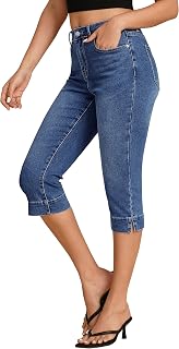 luvamia Women's High Waisted Capri Jeans Stretch Slim Fit Split Hem Denim Capris Cropped Pants Summer Casual