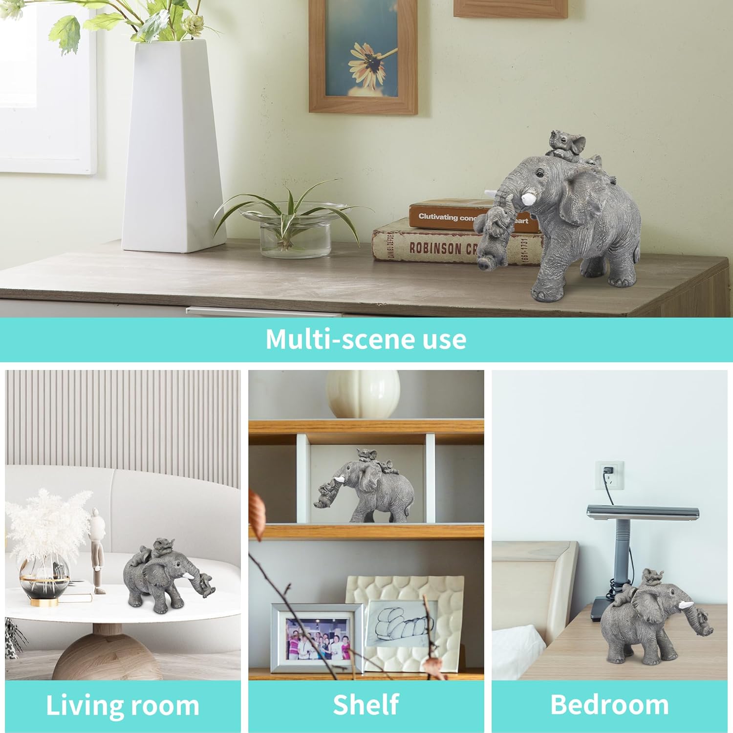 Good Luck Decorations Elephant Gifts for Women,Unique Figurines Decor for The Home, Room,Bathroom,Bedroom,Classroom Shelf Décor (Gray)