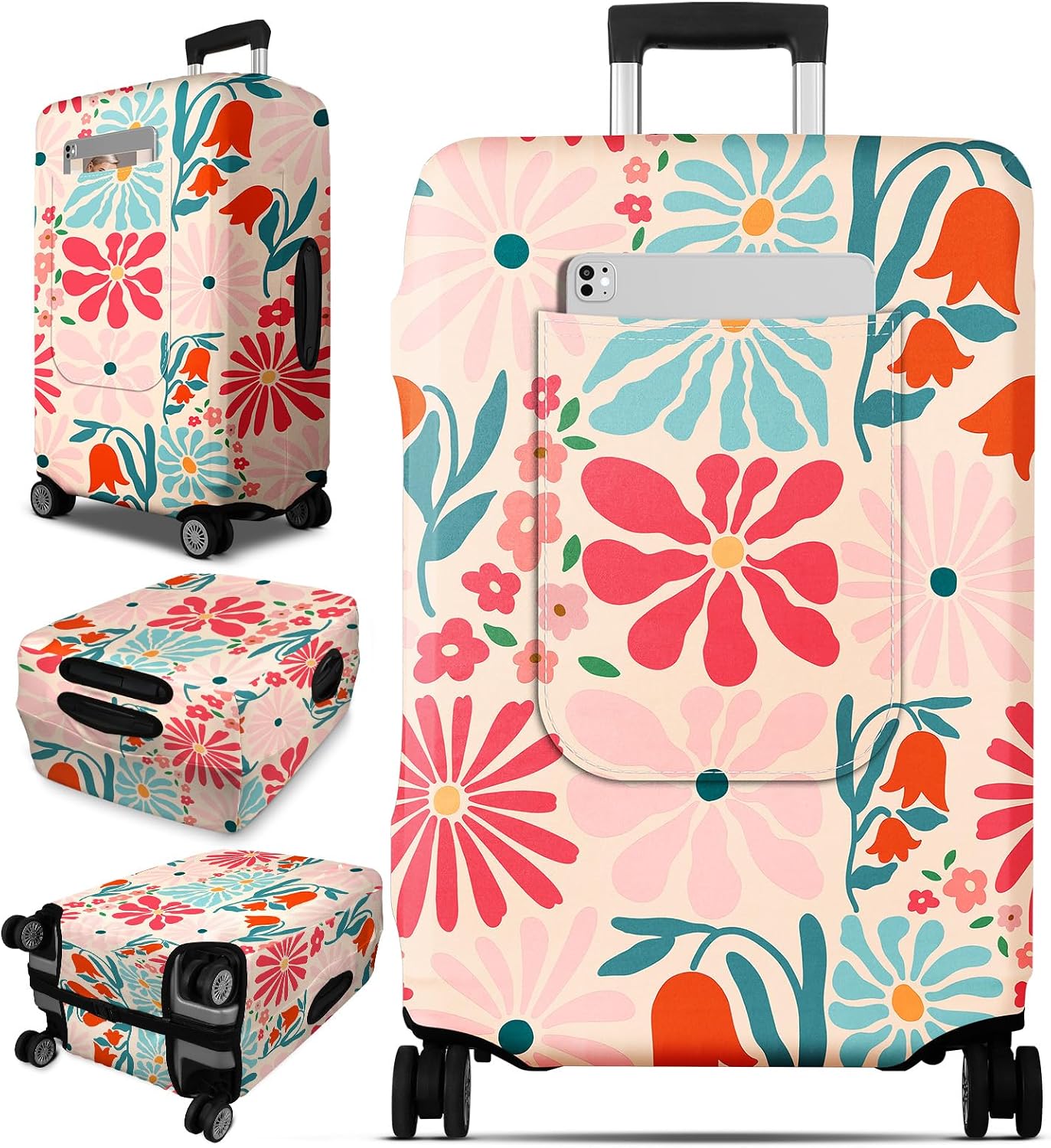 Slohif Stylish Luggage Cover with Storage Pocket 24-27 inch Artistic Floral