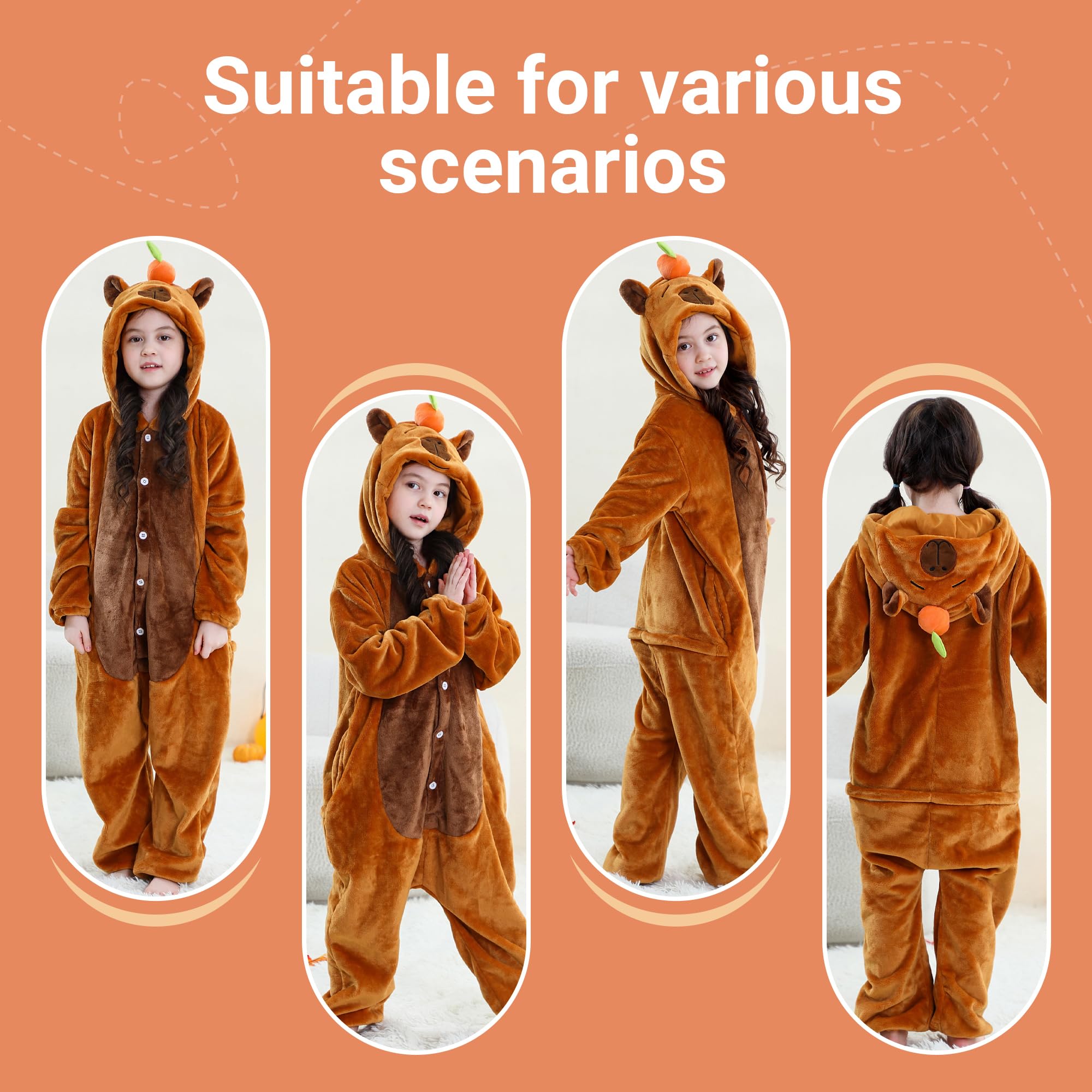 Pijama Unisex Enterizo con Capucha de Animal para Niños 3-12 Años, Pijama de Una Pieza con Botones, Mono Pijama para Niñas, Regalo para Vacaciones