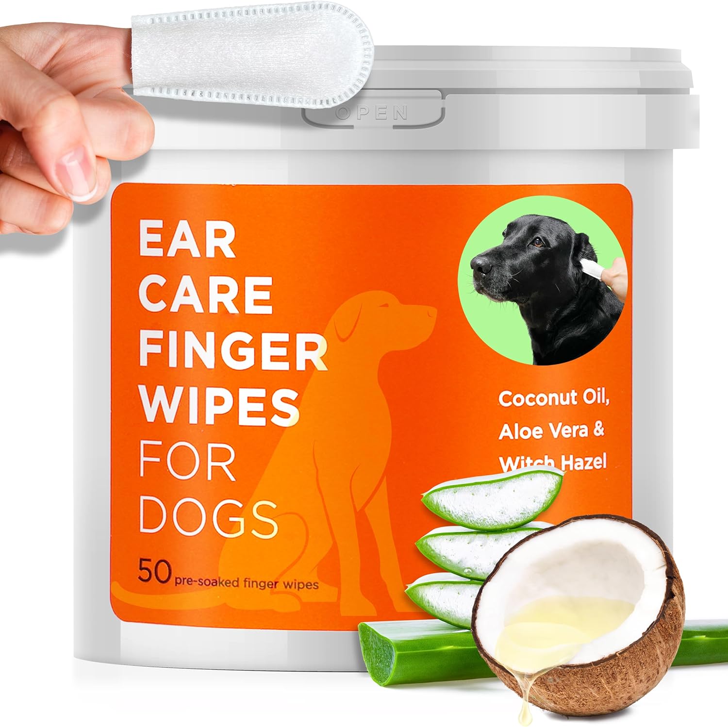 ARCA PET Dog Ear Cleaner Wipes – Vet Formulated Cleanser for Dogs – Ear Itching, Dissolves Wax, Dirt & Odor with Coconut Oil & Aloe Vera (50 Finger Wipes)