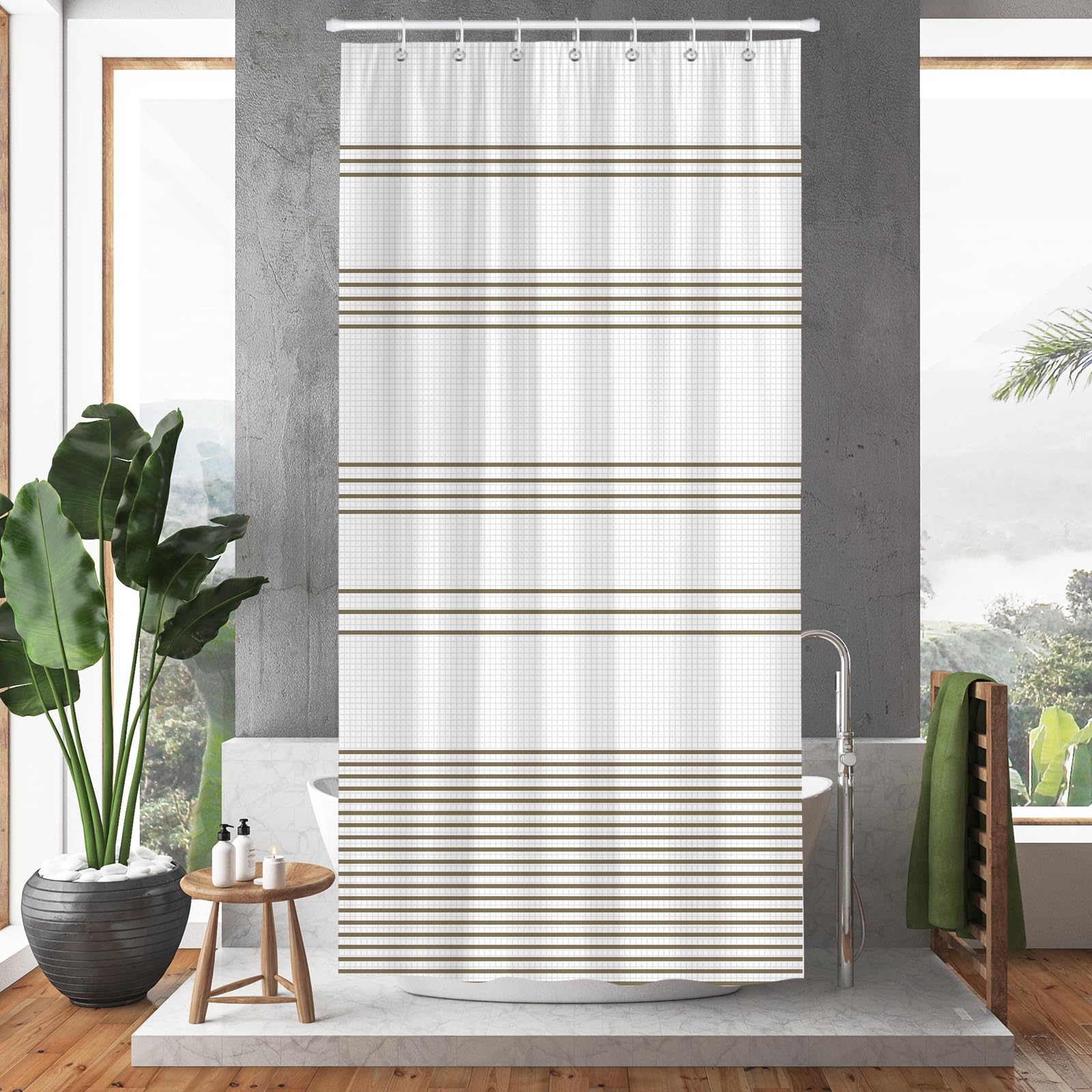 Hopomoon Cortina de Ducha, Tejido Resistente al Agua y al Moho, Cortina de baño con Ojales y Ganchos, Lavable a máquina, 180 x 90 cm, a Rayas