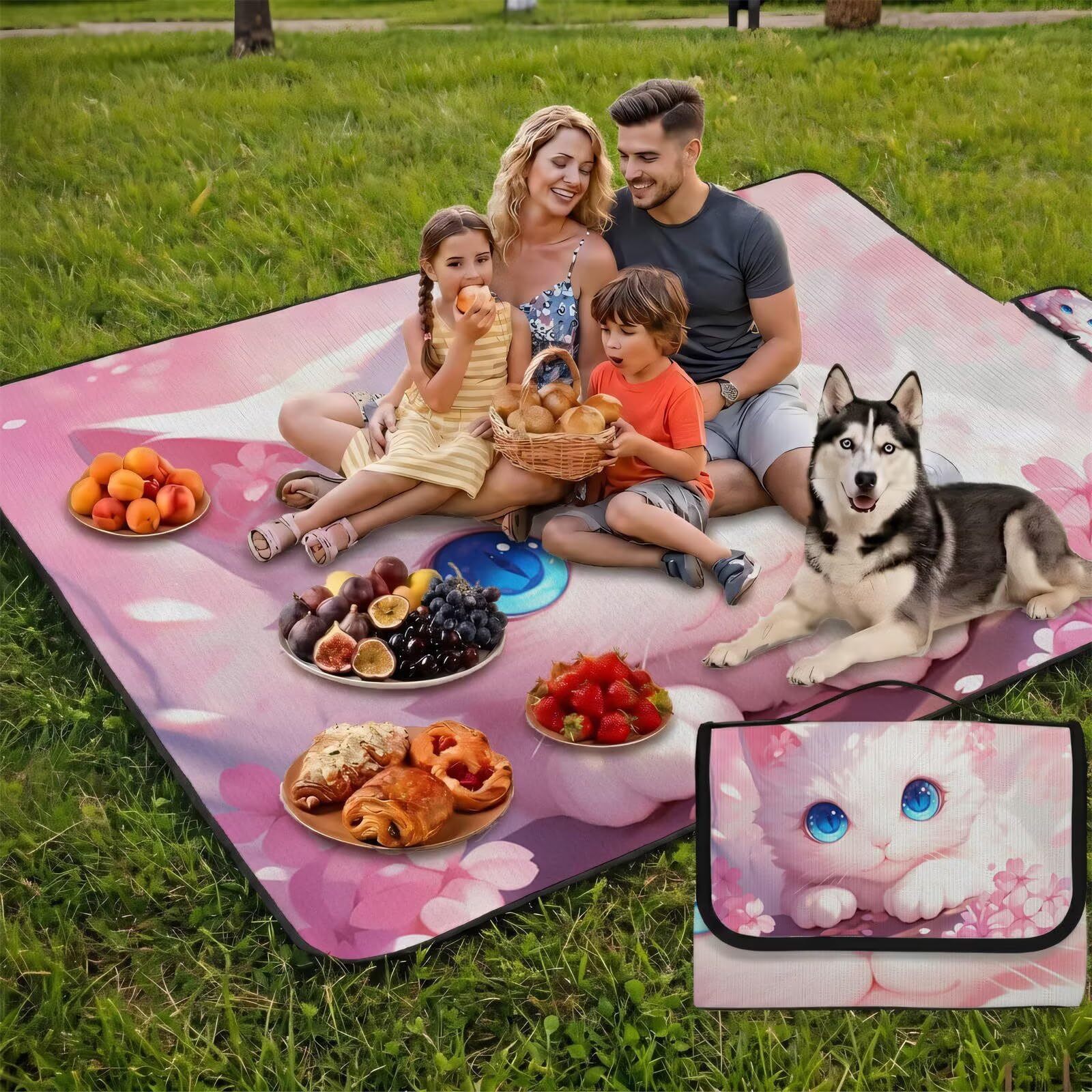 Coperta de Picnic Grande 200x200 cm, gatto Manta Picnic Impermeable Anti-Sabbia Manta de Playa Pieghevole, Outdoor Picnic Blanket per Spiaggia, Camping, Giardino, Trekking - Flower(4) FZ-76