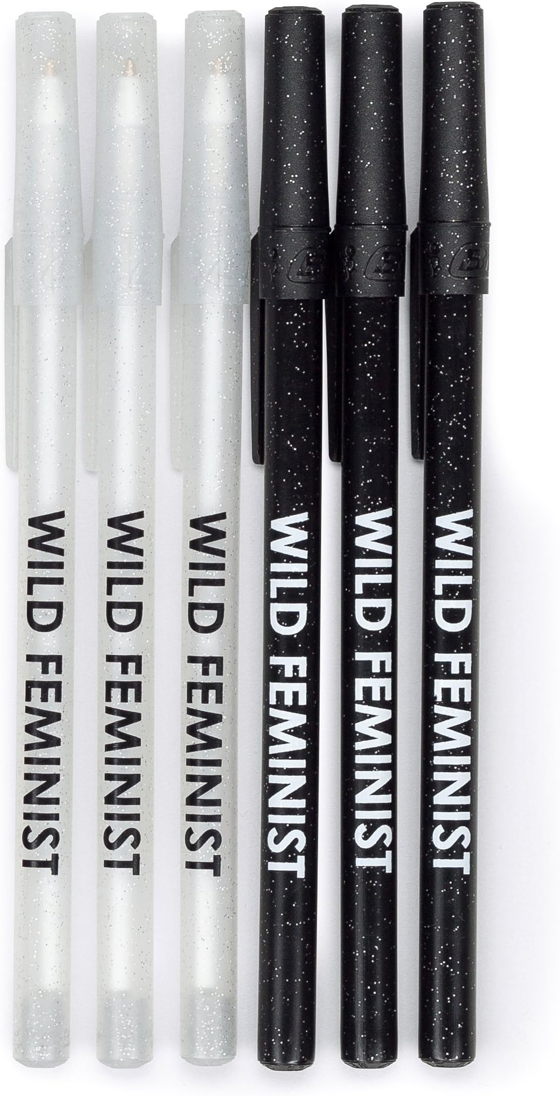 Wild Feminist Sparkle Pen Set, Black-White, One Size