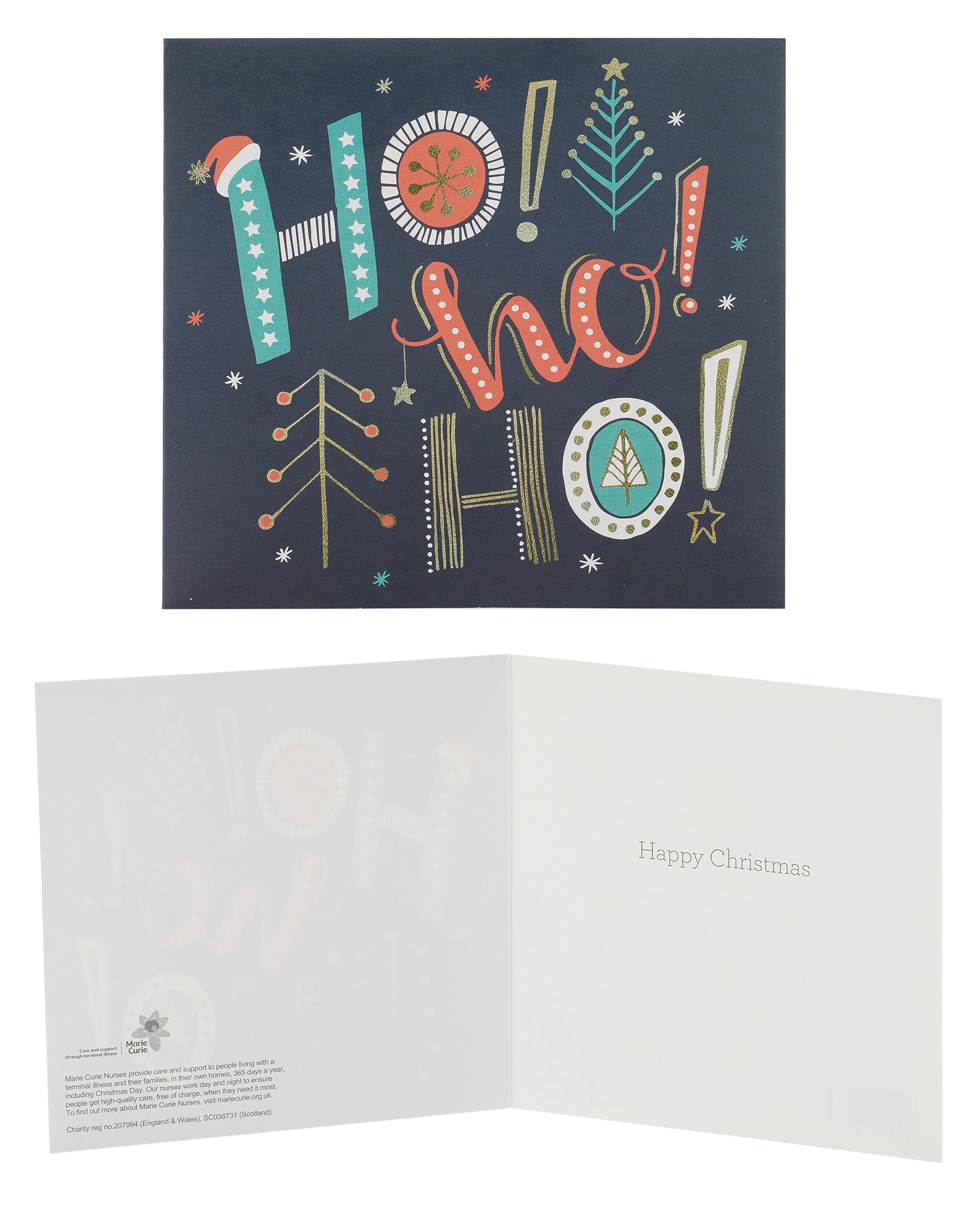 Pack of 8 HO HO HO Marie Curie Charity Christmas Cards Xmas Cards 556834, Multi, 135 x 135 mm - Image 3