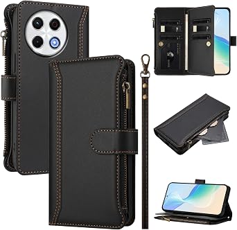Case for Tecno Spark 30 Pro 4G Wallet Case, Premium PU Leather Zipper Folio Wallet RFID Blocking with Wrist Strap Flip Cover Credit Card Holder, Compatible with Tecno Spark 30 Pro 4G B
