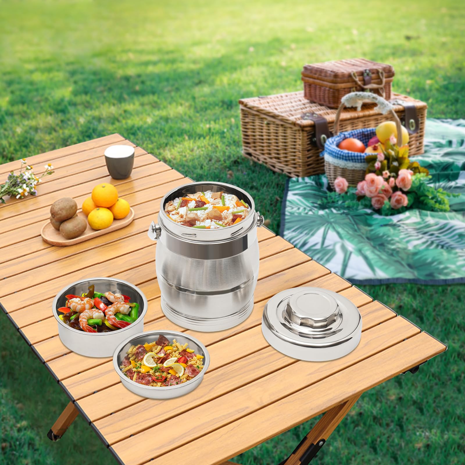 Fiambrera aislada de acero inoxidable, diseño de 3 capas, 1,4 l, capacidad térmica, recipiente para alimentos caliente y frío, para oficina, escuela, exterior, a prueba de fugas, apto para